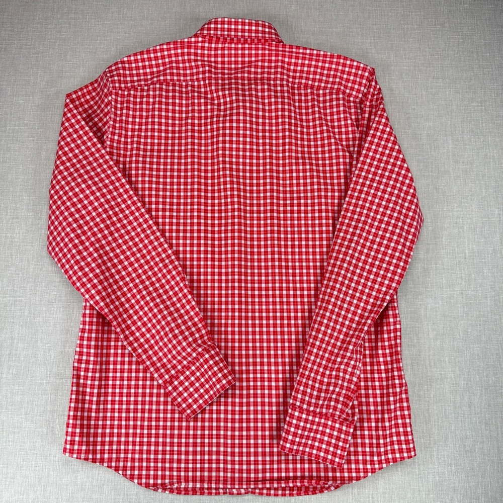 Banana Republic Button Down Mens M Red Gingham Slim Flex Fit Tech Stretch Cotton - Picture 3 of 14